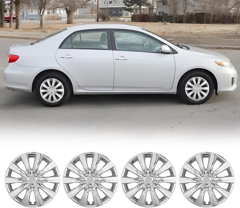 Winjet Chrome Hubcaps 16 Inch Wheel Covers for [2009-2025 Toyota Corolla] & [2009-2014 Toyota Matrix], Heavy Duty ABS+PC Material with Decorative Nuts,Only Compatible with Steel Wheels (4pcs,Chrome) - Image 1